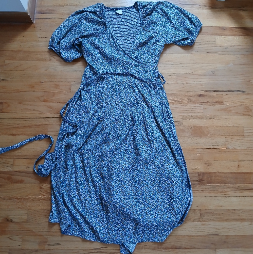 Blue Floral Wrap Dress - Picture 3 of 6